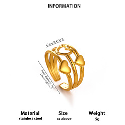 Heart 304 Stainless Steel Cuff Open Rings, Golden, Heart, 12mm, Inner Diameter: 17mm