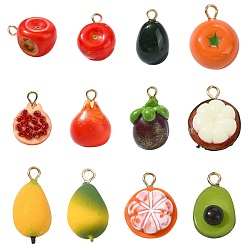 Other Fruits 12Pcs 12 Styles Brass Acrylic Pendants, Lead Free & Cadmium Free, Rack Plating, Long-Lasting Plated, Golden, Fruit, 15~19.5x9.5~12.5x6~10mm, Hole: 1.8mm, 1pc/style 