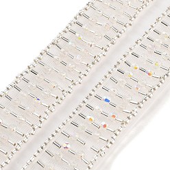 White Polyester Lace Trims, with ABS Imitation Pearl Beads and Glass, White, 1 inch(24mm)