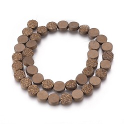 Copper Plated Electroplated Non-magnetic Synthetic Hematite Beads Strands, Frosted, Flat Round, Copper Plated, 10x4mm, Hole: 1mm, about 40pcs/strand, 15.94 inch(40.5cm)