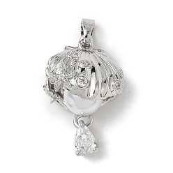 Платина Латунные микро проложить кубического циркония подвески, форма ракушки с каплей, с abs имитационными жемчужными бусинами , платина, 23x15x10.5 мм, отверстие : 3x4 мм