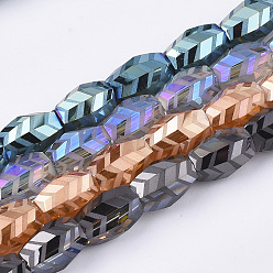 Mixed Color Electroplate Glass Beads Strands, Frosted, Faceted, Barrel, Mixed Color, 7.5x7.5x11mm, Hole: 1.2mm, about 58~60pcs/strand, 25.19~25.59 inch(64~65cm)