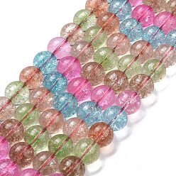 Разноцветный Треск стекла раунд шарик нити, красочный, 12 мм, отверстие : 1 мм, около 33 шт / нитка, 14.76 дюйм (37.5 см)