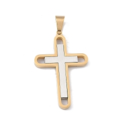 Золотой & Цвет Нержавеющей Стали 304 подвески из нержавеющей стали, амулет двойного креста, вакуумные покрытия, долговечный, золотые и нержавеющая сталь цвет, 42x27.5x3 мм, отверстие : 7x4 мм