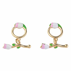 Real 18K Gold Plated Brass Enamel Toggle Clasps, Nickel Free, Flower with Ring, Real 18K Gold Plated, 23mm, Hole: 1.4mm
