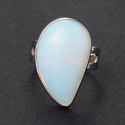 Опал Регулируемые латунные кольца из опалита и платины, слеза, внутренний диаметр: 19 мм