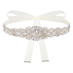 Argent 1Ceintures en polyester ornées de fleurs en strass et cristal pour robe de mariée, floral blanc, argenterie, 2700mm