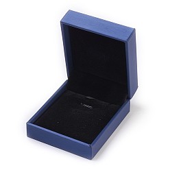 Dark Blue Imitation PU Leather Covered Wooden Jewelry Pendant Boxes, Rectangle, Dark Blue, 8.1x7x3.7cm