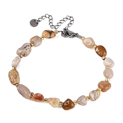 Fossil Coral Natural Fossil Coral Beaded Bracelets for Women, Nuggets, with 201 Stainless Steel Findings, 7-1/2 inch(19.2cm)