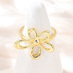 Настоящее золото 18K Латунь регулируемые манжеты кольца, цветок, стойки покрытие, долговечный, без кадмия и без свинца, реальный 18 k позолоченный, внутренний диаметр: регулируемый