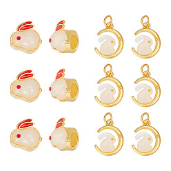 Золотой Наборы для самостоятельного изготовления украшений в форме кролика, в том числе стеклянные европейские бусины и подвески, золотые, 12 шт / коробка