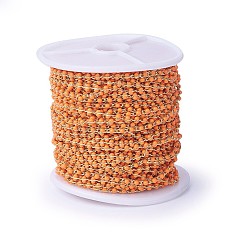 Темно-Оранжевый Ручной цепи эмаль бисера, пайки, с медными цепями, реальный 18 k позолоченный, долговечный, с катушкой, темно-оранжевый, 4~5x2x2~3 мм, около 32.8 футов (10 м) / рулон