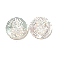 Кремово-белый Резные кабошоны из натуральной белой ракушки, плоско-круглые, кремово-белые, 15x2~3 мм