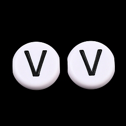 Letter V Непрозрачный акрил европейского бисера, бусины с большим отверстием, плоский круглый и буквенный, с эмалью, Буква V, 25x10 мм, отверстие : 6 мм, Около 95 шт / 500 г