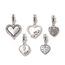 Antique Silver Alloy & ABS Plastic Pendant, Valentine Heart Charm, Antique Silver, 24~32mm