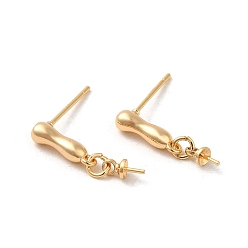 Real 18K Gold Plated Brass Stud Earring Findings, with 925 Sterling Silver Pins, for Half Drilled Beads, Real 18K Gold Plated, 18.5mm, Pin: 12x0.8mm and 0.6mm(for Half Drilled Beads)