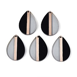 Черный Прозрачные подвески из смолы и дерева, слеза, два тона, чёрные, 36~36.5x24.5x3.5 мм, отверстие : 2 мм