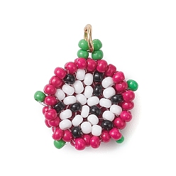 Средний Фиолетово-красный Подвески из стеклянных бусин в виде драконьего фрукта, с открытыми пружинными кольцами из нержавеющей стали 304, реальный 18 k позолоченный, средне фиолетовый красный, 18.5x18x7 мм, отверстие : 3.5 мм