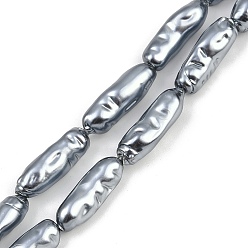 Шифер Серый Гальванические стеклянные бусины, имитации жемчуга, самородки, шифер серый, 20~22x8~8.5 мм, отверстие : 1.2 мм, около 19 шт / нитка, 15.75'' (40 см)