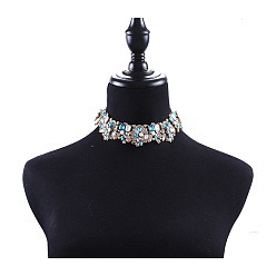 Аквамарин Модные ожерелья-чокеры из сплава со стразами, для украшения костюма, розовое золото , аквамарин, 13.39 дюйм (34 см)