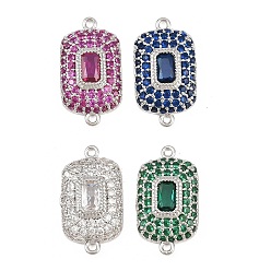 Mixed Color Brass Micro Pave Cubic Zirconia Connector Charms, Rectangle Links, Rack Plating, Long-Lasting Plated, Platinum, Mixed Color, 19x10x4mm, Hole: 1.2mm