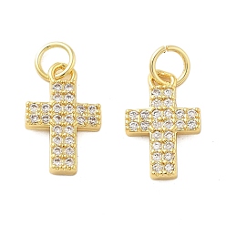 Настоящее золото 18K Латунные микро проложить кубического циркония подвески, крестик, без свинца и без кадмия, долговечный, стойки покрытие, с целью перехода в кольце, реальный 18 k позолоченный, 14x9x2 мм, отверстие : 3 мм