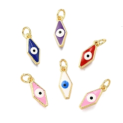 (52) Непрозрачная лаванда Латунь эмаль прелести, с целью перехода в кольце, ромб с оберегом от сглаза, стойки покрытие, без кадмия и без свинца, долговечный, золотые, разноцветные, 14.5x6x3 мм, отверстие : 3 мм