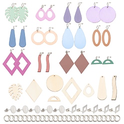 Платиновый & Цвет Нержавейки Наборы для изготовления серьги-гвоздики своими руками, с 304 серьгами из нержавеющей стали, подвески из необработанного натурального дерева, разнообразные, платины и нержавеющая сталь цвет, 50x33.8 мм, отверстие : 1.5 мм