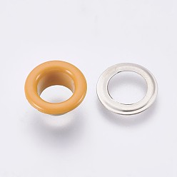 Sandy Brown Iron Grommet Eyelet Findings, for Bag Making, Flat Round, Platinum, Sandy Brown, Eyelet: 10.5x5mm, Inner Diameter: 6mm, Pad: 10.5x0.4mm