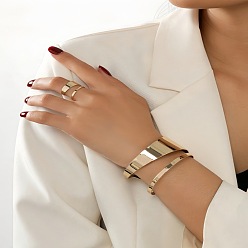 Золотой Комплекты из полых браслетов-манжет и колец-манжет из сплава, золотые, внутренний диаметр: 60 мм