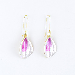 Фуксин Серьги-подвески из сплава ко Дню святого Валентина, каллы, золотые, фуксиново-красные, 85x30 мм