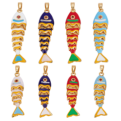 (52) Непрозрачная лаванда 8шт 8 стили латунные подвески со стразами, с эмалью, рыбы прелести, золотые, разноцветные, 30~36.5x8.5~10x6~7 мм, отверстие : 5x3 мм, 1 шт / стиль