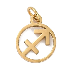 Стрелец Ионное покрытие (ip) 304 брелоки из нержавеющей стали, с целью перехода в кольце, лазерная резка, реальный 18 k позолоченный, кольцо с подвеской в виде созвездия, Стрелец, 13.5x11x1 мм, отверстие : 3 мм