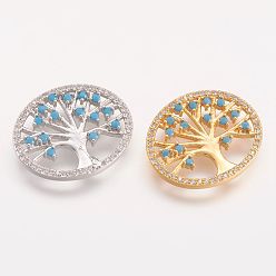 Mixed Color Brass Micro Pave Cubic Zirconia Pendants, Tree, Mixed Color, 20x24x4.5mm, Hole: 4mm