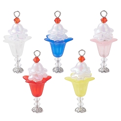 (52) Непрозрачная лаванда Подвески из искусственного австрийского хрусталя и акриловых бусин, мороженое прелести, разноцветные, 39.5x18.5x17.5 мм, отверстие : 2.5 мм