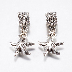 Античное Серебро Сплавочные подвески тибетского стиля, морская звезда / морские звезды, античное серебро, 29 мм, отверстие : 5.5 мм