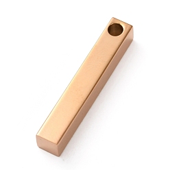 Oro Rosa 304 colgante de acero inoxidable, barra / rectángulo, oro rosa, 30x5x5 mm, agujero: 3 mm