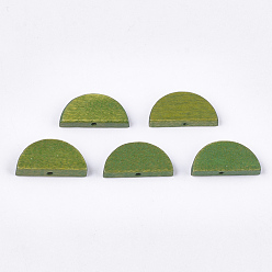 Светло-зеленый Коричневый Расписные бусы из натурального дерева, полукруг, оливковый, 10x20x4 мм, отверстие : 1.5 мм