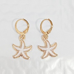 Белый Серьги-гвоздики с эмалевой отделкой из сплава и застежкой-молнией в форме звезды на морскую тематику, золотые, белые, 32x15 мм