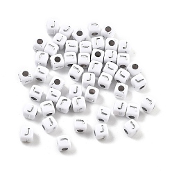 Letter J Непрозрачные акриловые бусины, квадрат с буквой, серебристого металла, обвитыми, буква J, 5x5x5 мм, отверстие : 2 мм, о 5000ocs