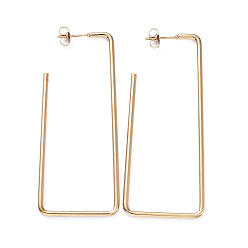 Золотой 201 из нержавеющей стали серьги, с ушными гайками и 304 штифтами из нержавеющей стали, прямоугольные, золотые, 64x26.5x2 мм, штифты : 0.8 мм