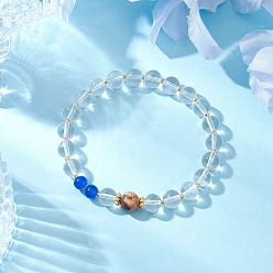 Прозрачный Хрустальные стеклянные круглые бусины эластичные браслеты для женщин, с круглыми бусинами из искусственного нефрита и натуральной зебровой яшмы, прозрачные, внутренний диаметр: 2-1/4 дюйм (5.8 см)