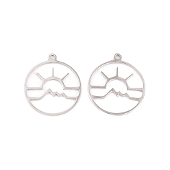 Нержавеющая Сталь Цвет Не тускнеет 5шт 201 подвески из нержавеющей стали, лазерная резка, плоский круглый с солнечным шармом, цвет нержавеющей стали, 17x15x1 мм, отверстие : 1.2 мм