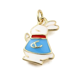 Светло-Голубой Латунь эмаль подвески, кролика прелести, без свинца и без кадмия, стойки покрытие, долговечный, с целью перехода в кольце, реальный 18 k позолоченный, Небесно-голубой, 19.5x12x2.5 мм, отверстие : 3 мм