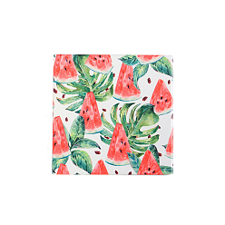 Watermelon Porcelain Cup Mats, Coasters, with Anti-slip Cork Bottom, Water Absorption Heat Insulation, Square with Fruit, Watermelon Pattern, 108x108mm