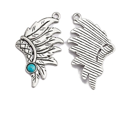 Перо Синтетические бирюзовые подвески, с фурнитурой сплавочной тибетского стиля, перо, 33x58 мм