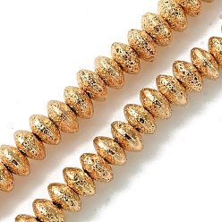 Светло-Золотое Покрытие Гальванические бусины из натуральной лавы, рондель, блюдце бусины, свет позолоченные, 8.5x4.5 мм, отверстие : 1.8 мм, около 85 шт / нитка, 15.59'' (39.6 см)