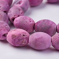 Pink Гальванические природные друзы геодез агат из бисера, барабан, розовые, 9.5~10.5x8 мм, отверстие : 1 мм, около 20 шт / нитка, 7.48 дюйм