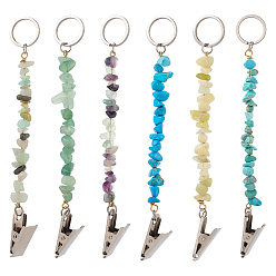 Смешанные камни 6шт. брелки из натуральных и синтетических драгоценных камней, с 304 кольцами из нержавеющей стали и железными зажимами, 150 мм, 6 шт / комплект