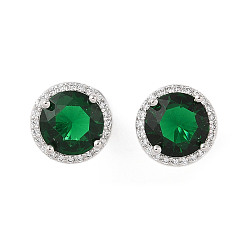 Зеленый Серьги из латуни с микропаве и цирконием в стойке, долговечный, карат круглой формы, зелёные, 10 мм